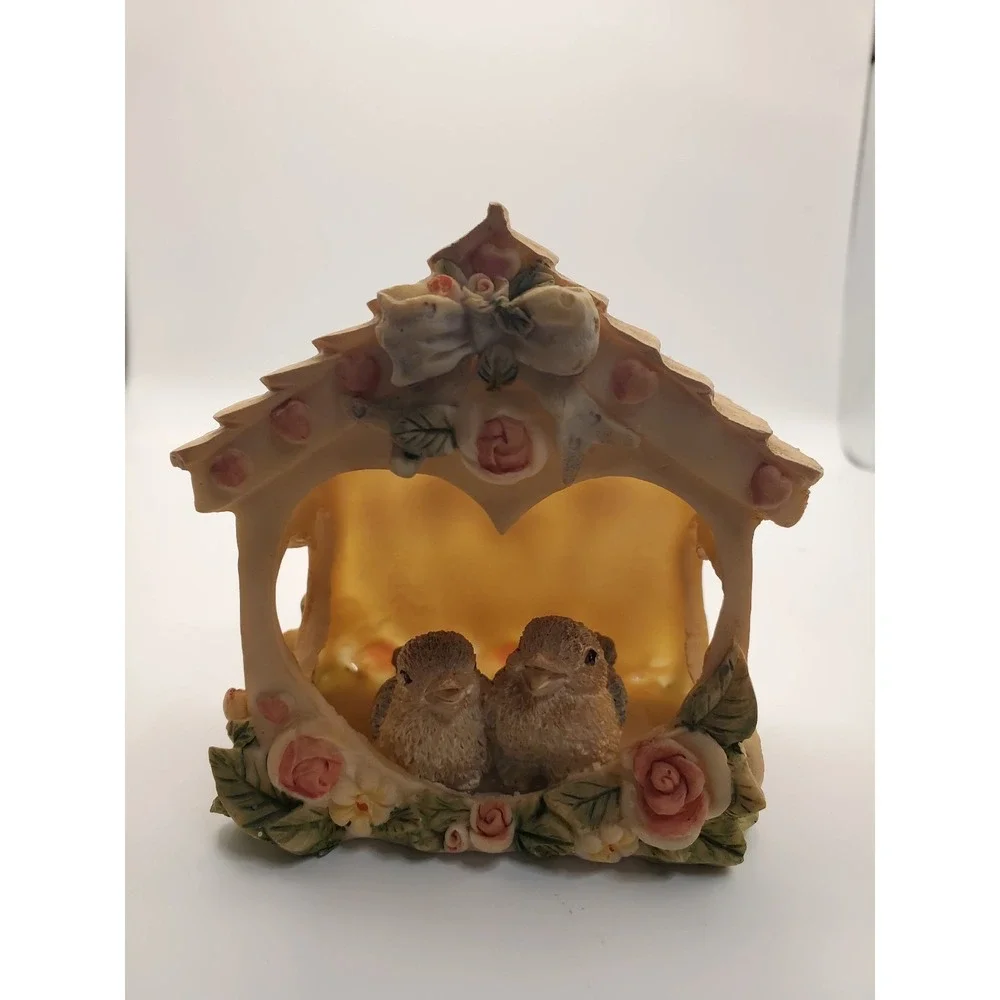 Vintage Cheerful Reflections Love Birds Birdhouse Figurine